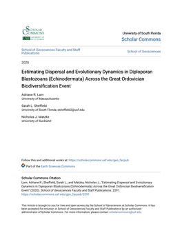 Estimating Dispersal and Evolutionary Dynamics in Diploporan Blastozoans (Echinodermata) Across the Great Ordovician Biodiversification Ve Ent