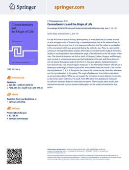 Cosmochemistry and the Origin of Life Proceedings of the NATO Advanced Study Institute Held at Maratea, Italy, June 1–12, 1981