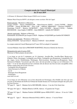 Compte-Rendu Du Conseil Municipal Du 23 Mai 2019