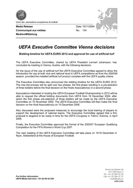 UEFA Executive Committee Vienna Decisions