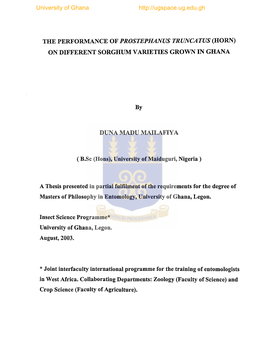 The Performance of Prostephanus Truncatus (Horn) on Different Sorghum Varieties Grown in Ghana