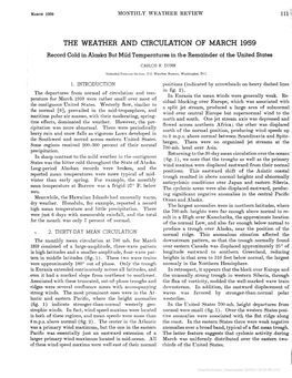 THE WEATHER and CIRCULATION of MARCH 1959 Record Cold in Alaska but Mild Temperatures in the Remainder of the United States