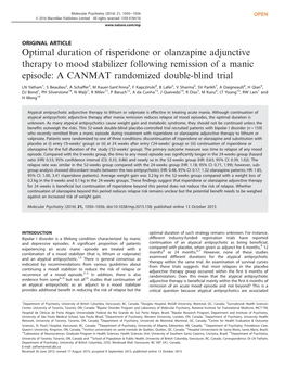 Optimal Duration of Risperidone Or Olanzapine Adjunctive Therapy to Mood Stabilizer Following Remission of a Manic Episode: a CANMAT Randomized Double-Blind Trial