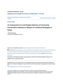 An Assessment of Local Peoples Opinions of Community Conservation Initiatives in Relation to Livelihood Strategies in Kenya