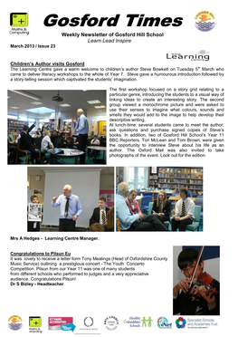 Weekly Newsletter of Gosford Hill School Learn Lead Inspire March 2013 / Issue 23