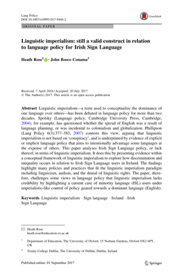 Linguistic Imperialism: Still a Valid Construct in Relation to Language Policy for Irish Sign Language