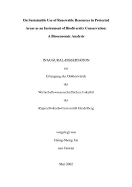 On Sustainable Use of Renewable Resources in Protected Areas As an Instrument of Biodiversity Conservation: a Bioeconomic Analysis“