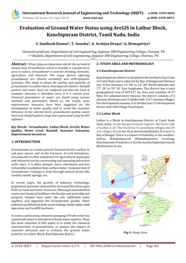 Evaluation of Ground Water Status Using Arcgis in Lathur Block, Kanchipuram District, Tamil Nadu, India