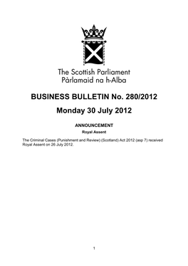 BUSINESS BULLETIN No. 280/2012 Monday 30 July 2012