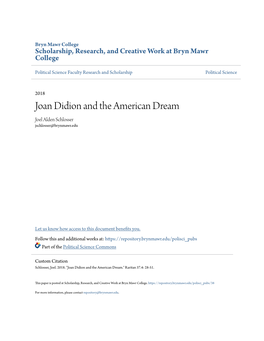 Joan Didion and the American Dream Joel Alden Schlosser Jschlosser@Brynmawr.Edu