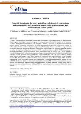 Scientific Opinion on the Safety and Efficacy of Vitamin K3 (Menadione