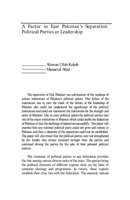 A Factor in East Pakistan's Separation: Political Parties Or