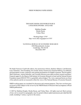 Nber Working Paper Series the Baby Boom and World