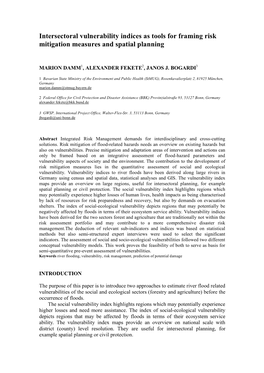 Intersectoral Vulnerability Indices As Tools for Framing Risk Mitigation Measures and Spatial Planning