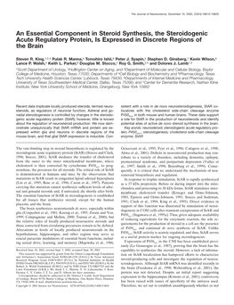 An Essential Component in Steroid Synthesis, the Steroidogenic Acute Regulatory Protein, Is Expressed in Discrete Regions of the Brain