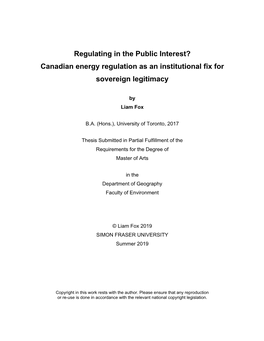 Canadian Energy Regulation As an Institutional Fix for Sovereign Legitimacy