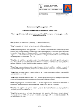 1 / 5 Ordinanza Contingibile E Urgente N. 44/PC Il Presidente Della