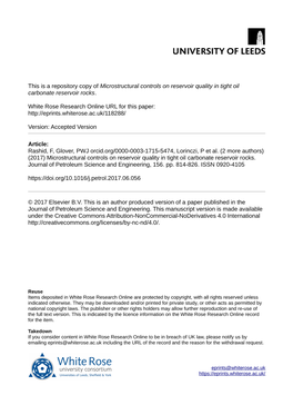 This Is a Repository Copy of Microstructural Controls on Reservoir Quality in Tight Oil Carbonate Reservoir Rocks