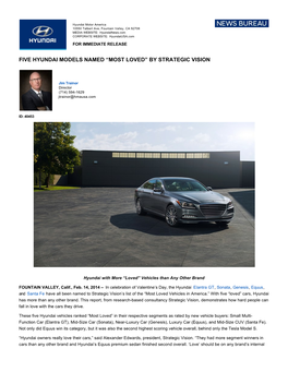 Five Hyundai Models Named “Most Loved” by Strategic Vision