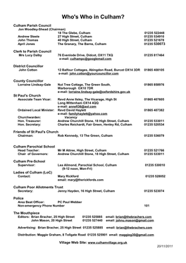 Who's Who in Culham?