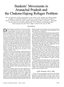 Students' Movements in Arunachal Pradesh and the Chakma-Hajong