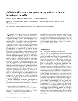 ß-Galactosidase Marker Genes to Tag and Track Human Hematopoietic Cells