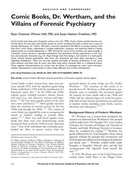 Comic Books, Dr. Wertham, and the Villains of Forensic Psychiatry