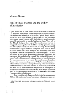 Foxe's Female Martyrs and the Utility of Interiority