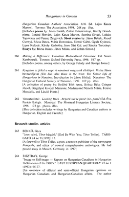 HUNGARIAN STUDIES REVIEW 21 Nos 1-2 (1994): 103-112