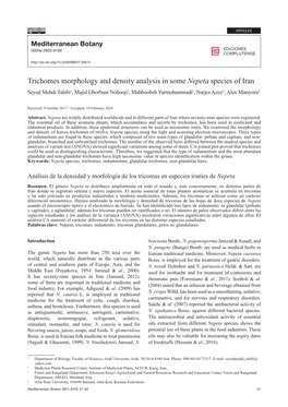 Trichomes Morphology and Density Analysis in Some Nepeta Species Of