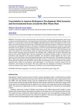 Uncertainties in Amazon Hydropower Development: Risk Scenarios and Environmental Issues Around the Belo Monte Dam