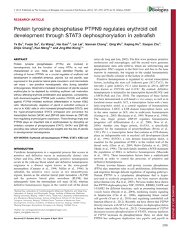 Protein Tyrosine Phosphatase PTPN9 Regulates Erythroid Cell