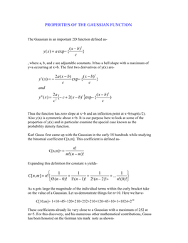 PROPERTIES of the GAUSSIAN FUNCTION } ) ( { Exp )( C Bx Axy