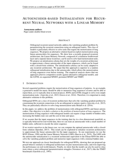 Autoencoder-Based Initialization for Recur- Rent Neural Networks with a Linear Memory