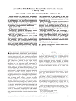 Current Use of the Pulmonary Artery Catheter in Cardiac Surgery a Survey Study