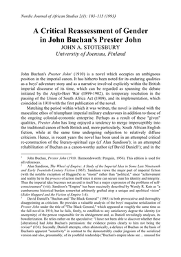 A Critical Reassessment of Gender in John Buchan's Prester John JOHN A