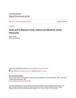 Death and Its Beyond in Early Judaism and Medieval Jewish Philosophy