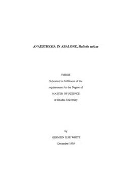 ANAESTHESIA in ABALONE, Haliotis Midae