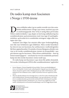 De Rødes Kamp Mot Fascismen I Norge I 1930-Årene