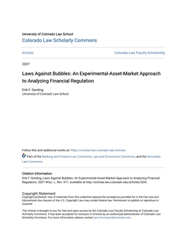 Laws Against Bubbles: an Experimental-Asset-Market Approach to Analyzing Financial Regulation