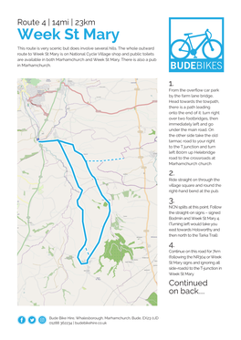 Route 4 | 14Mi | 23Km Week St Mary This Route Is Very Scenic but Does Involve Several Hills