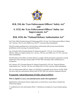 HR 218, the “Law Enforcement Officers' Safety Act” and S. 1132