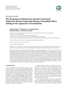 The Mechanism of Melanocytes-Specific Cytotoxicity Induced by Phenol Compounds Having a Prooxidant Effect, Relating to the Appearance of Leukoderma