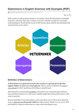 Determiners in English Grammar with Examples [PDF]