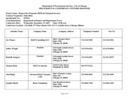 Department of Procurement Services - City of Chicago PRE-SUBMITTAL CONFERENCE ATTENDEE REGISTER