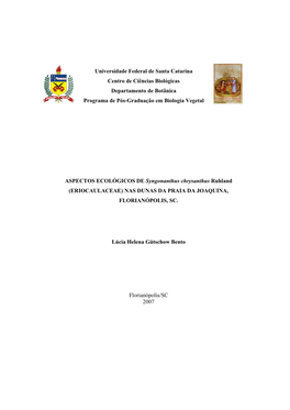 Universidade Federal De Santa Catarina Centro De Ciências Biológicas Departamento De Botânica Programa De Pós-Graduação Em Biologia Vegetal