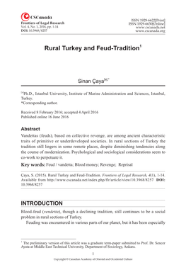 Rural Turkey and Feud-Tradition1