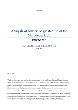 Analysis of Barriers to Greater Use of the Melbourne BSS ENGN2226