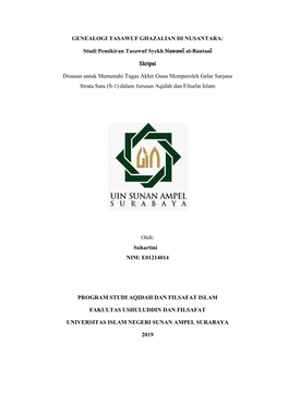 Studi Pemikiran Tasawuf Syekh Nawawi&gt; Al-Bantani&gt; Skripsi Disusun Untuk Memenuhi