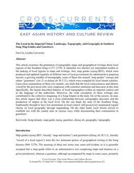 The Local in the Imperial Vision: Landscape, Topography, and Geography in Southern Song Map Guides and Gazetteers